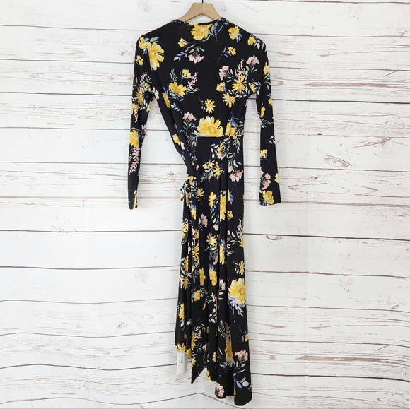 Yumi Kim | Sabine Black Yellow Floral Wrap Midi Dress NWT - Picture 4 of 6